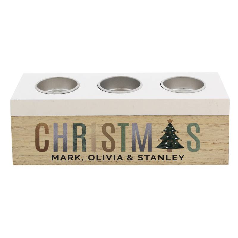 Personalised Christmas Tree Triple Tea Light Box