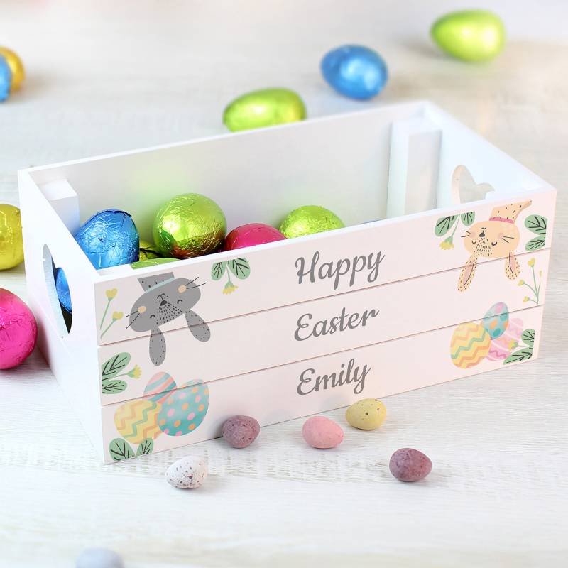 Personalised Easter White Wooden Crate