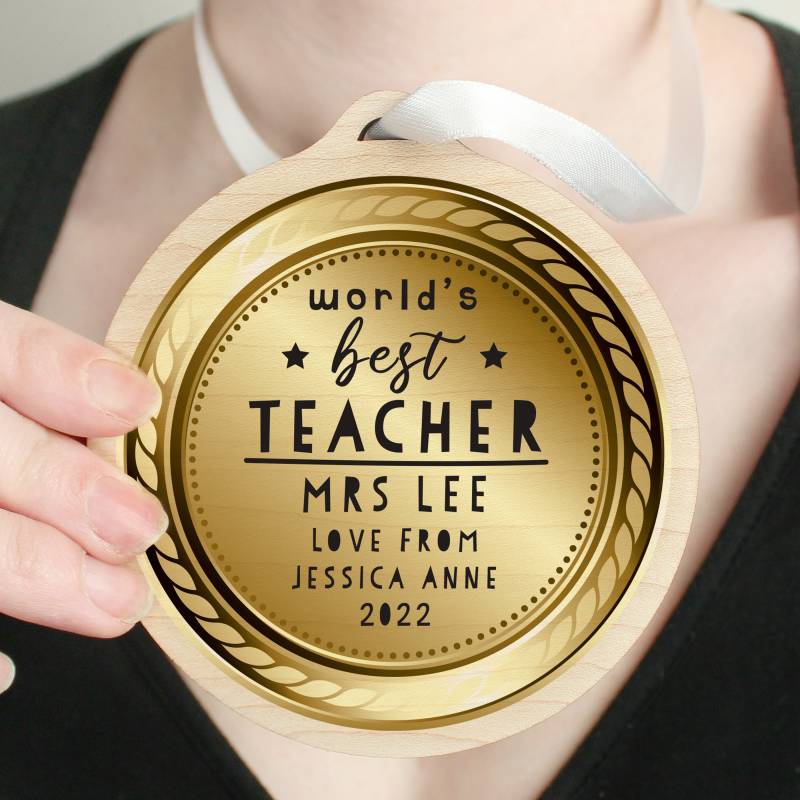 Personalised Worlds Best Teacher Round Wooden Medal Personalised Worlds Best Teacher Round Wooden Medal