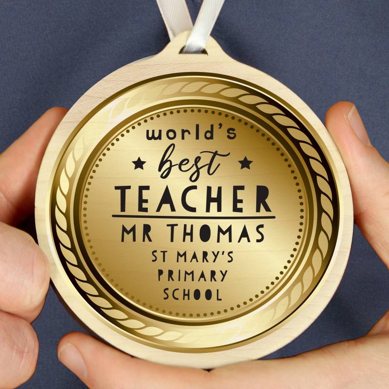 Personalised Worlds Best Teacher Round Wooden Medal Personalised Worlds Best Teacher Round Wooden Medal