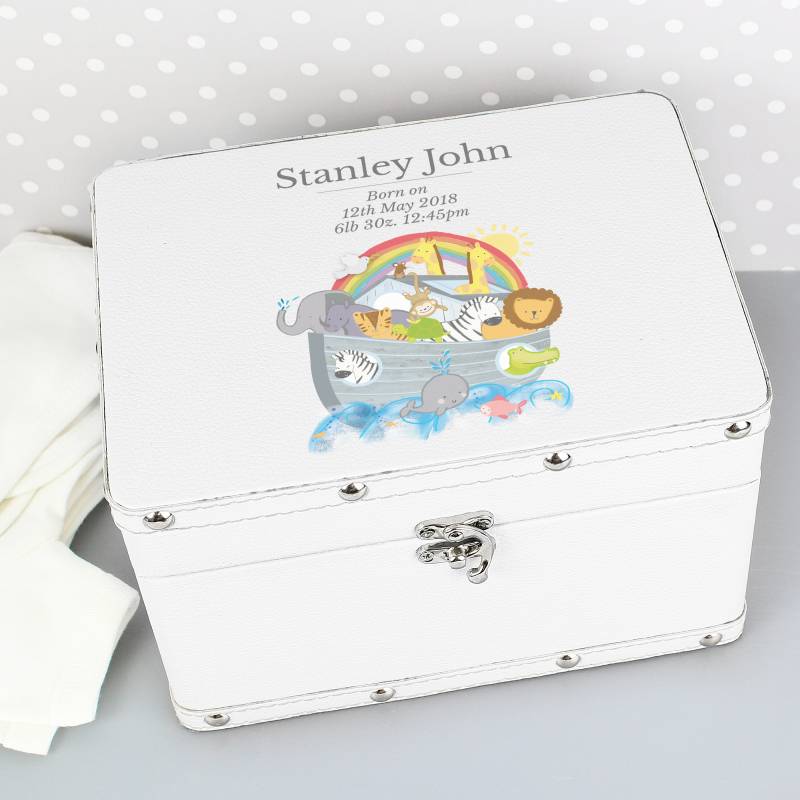 Personalised Noah's Ark White Leatherette Box