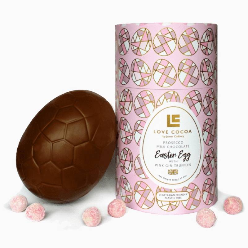 Giant Luxury Prosecco Chocolate Egg with Pink Gin Truffles