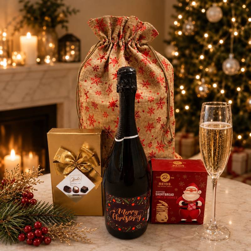 Luxury Christmas Prosecco Gift Sack – Festive Prosecco, Belgian Chocolates & Santa's Cookies Luxury Christmas Prosecco Gift Sack – Festive Prosecco, Belgian Chocolates & Santa's Cookies
