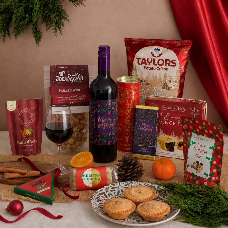 The Festive Feast Christmas Gift Box with Red Wine &ndash; Luxury Christmas Hamper & Festive Treats