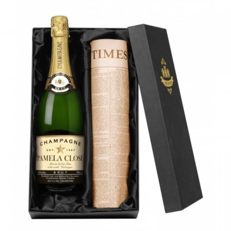 Personalised Bottle of Champagne and Newspaper From Any Date