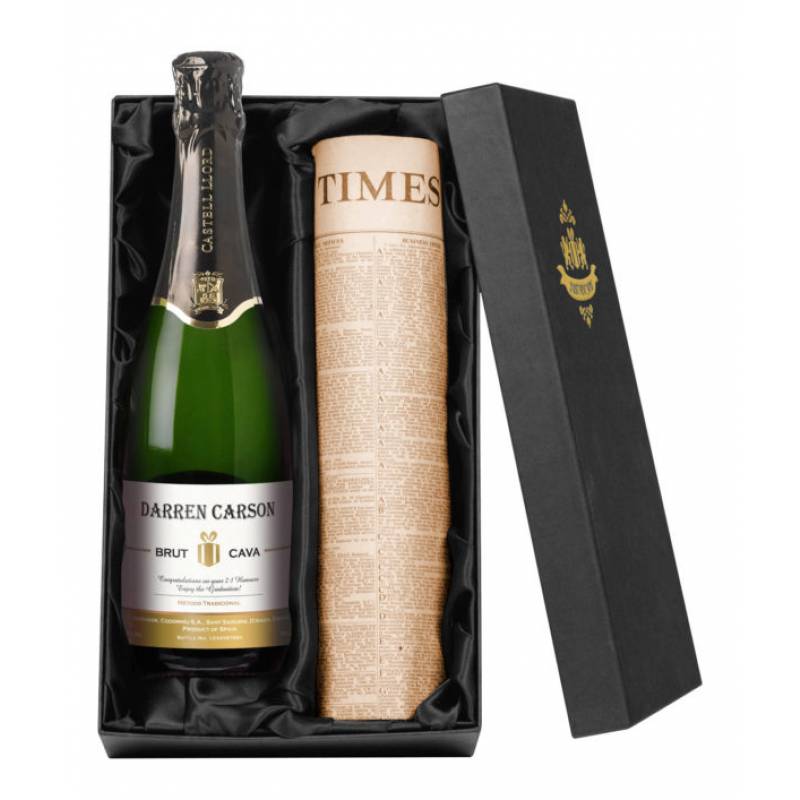 Personalised Cava and Newspaper Gift Set