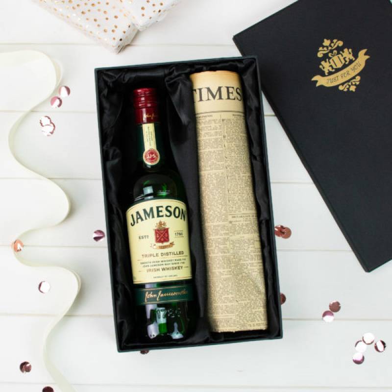 Jameson Irish Whiskey and Original Newspaper