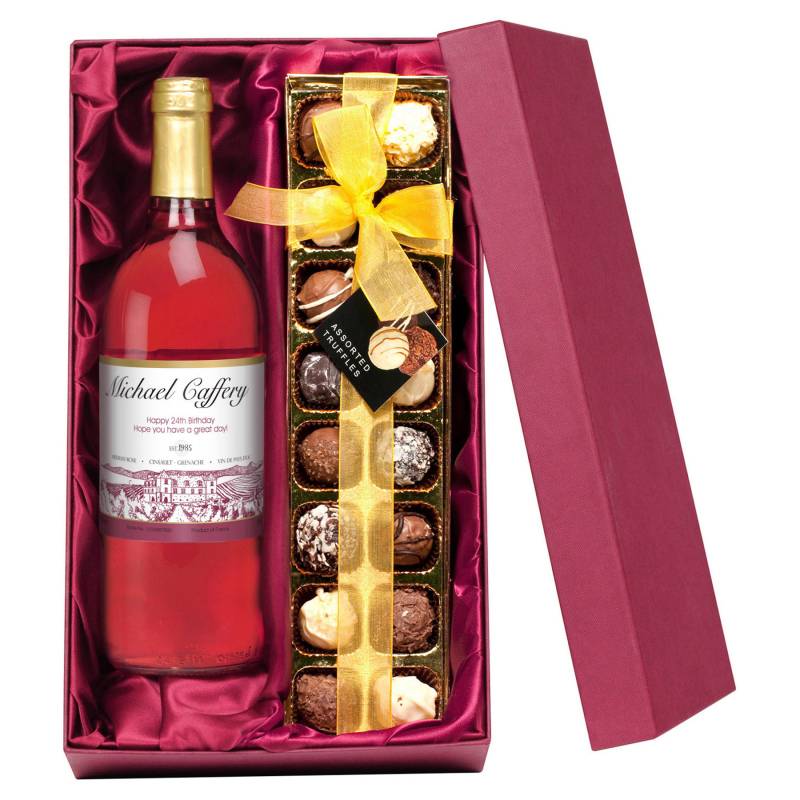 Personalised Rose Wine and Chocolates Funky Hampers