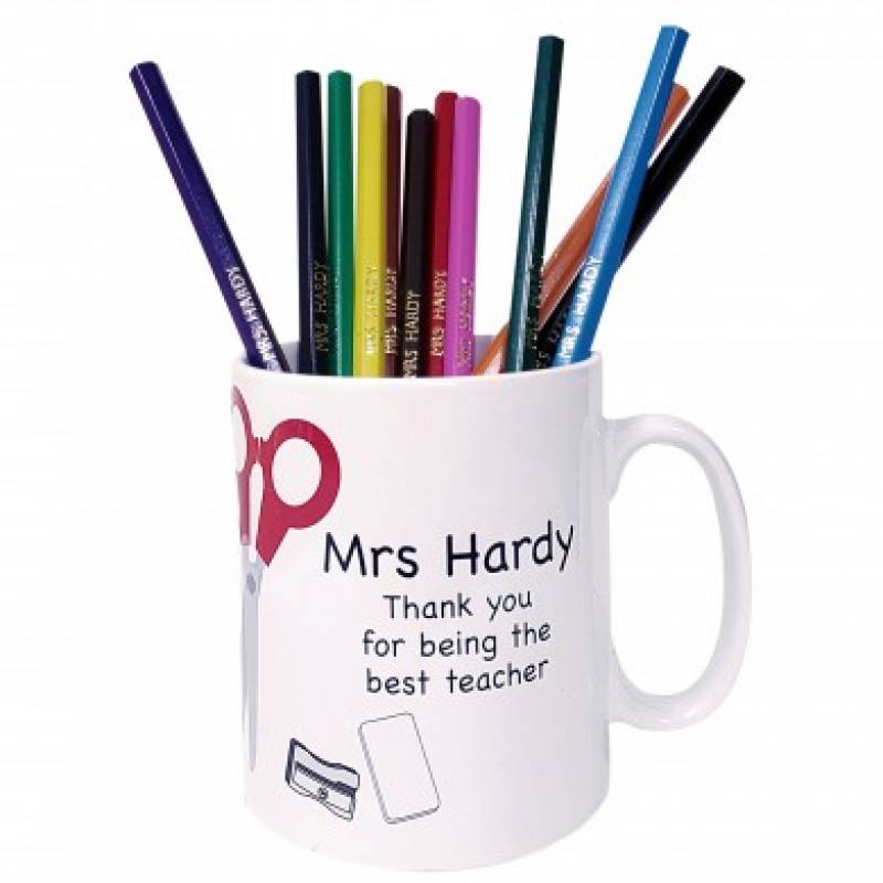 Personalised Teacher Mug with Personalised Pencils