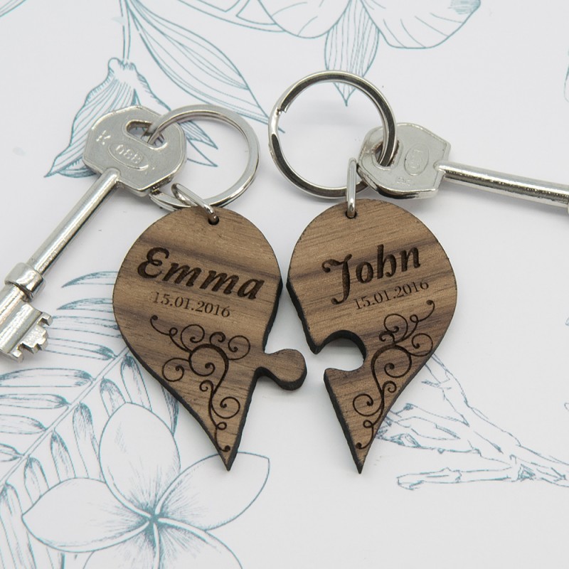Personalised Couples Romantic Joining Heart Keyrings