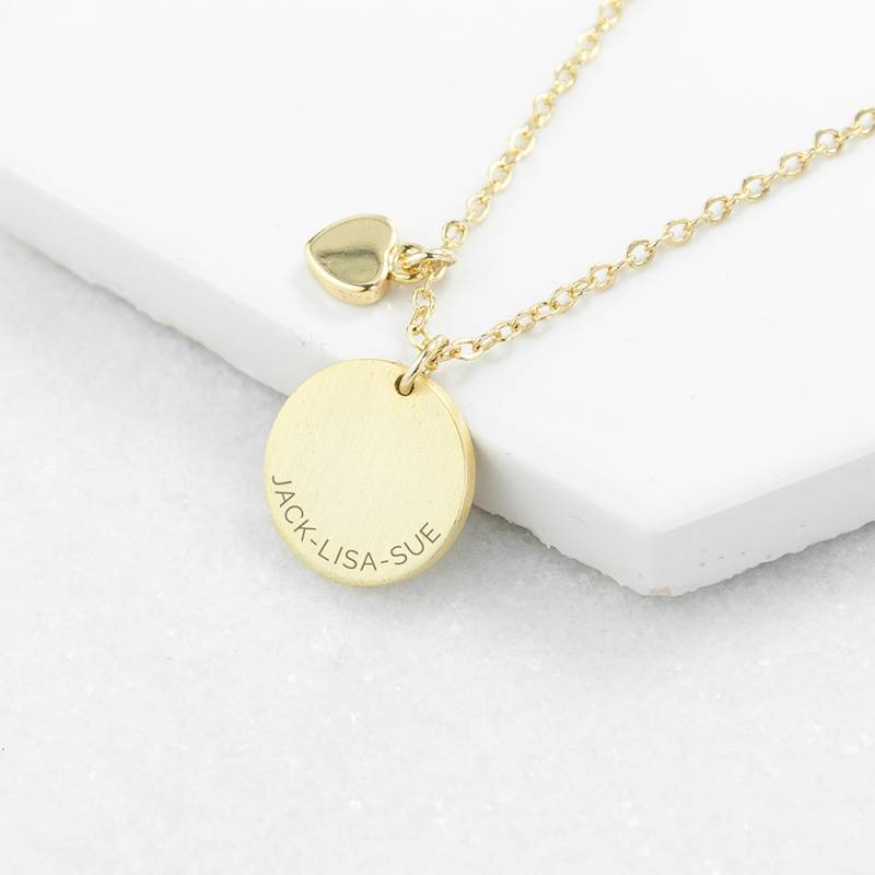 Personalised Heart and Disk Family Necklace in Gold