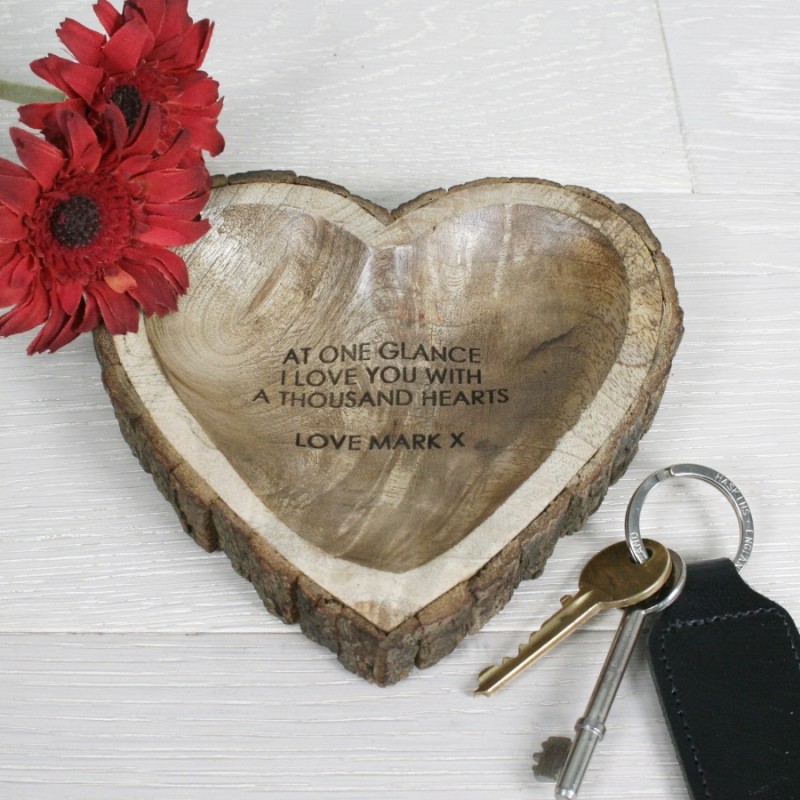 Personalised Rustic Carved Wooden Heart Dish