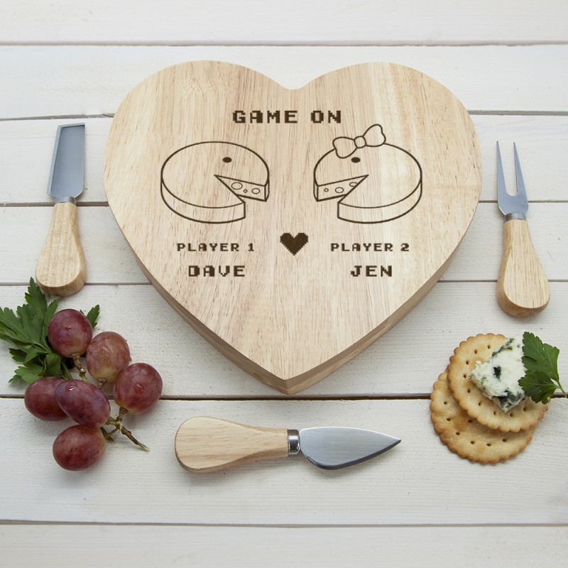 Personalised Game On Couples Heart Cheese Board