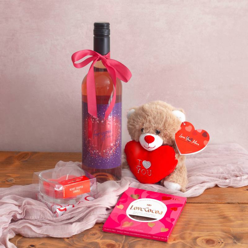 Valentines Day Rose Wine Treats Box