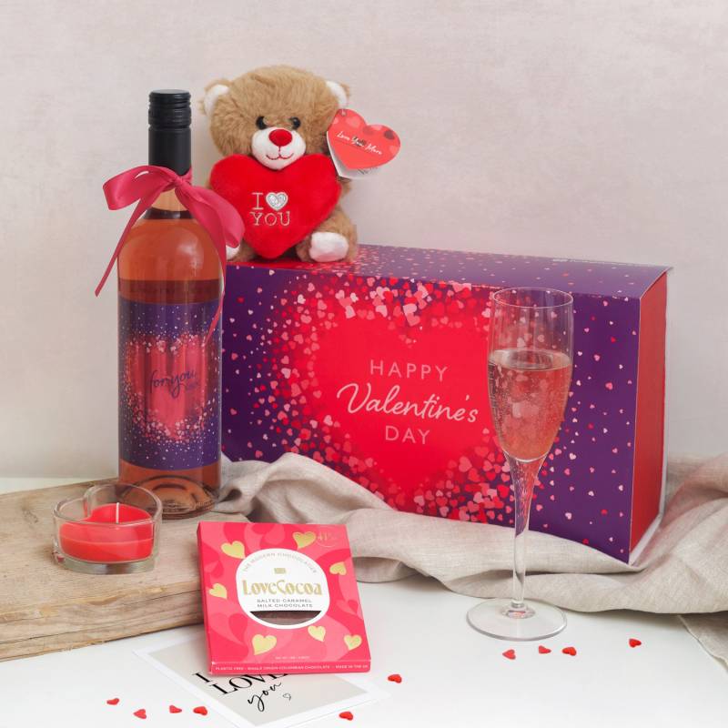 Valentines Day Rose Wine Treats Box