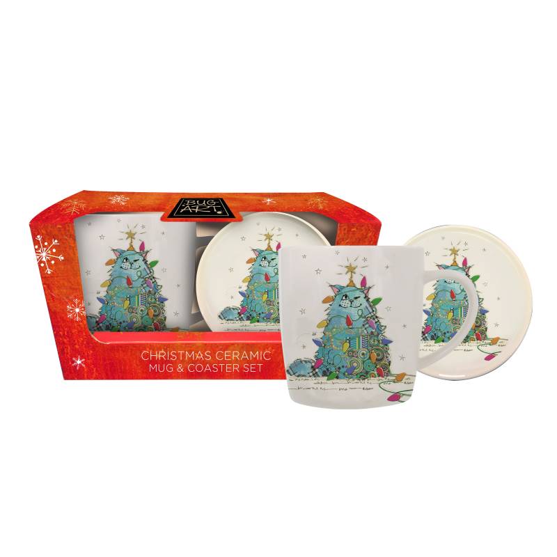 Christmas Cat Mug and Coaster Set