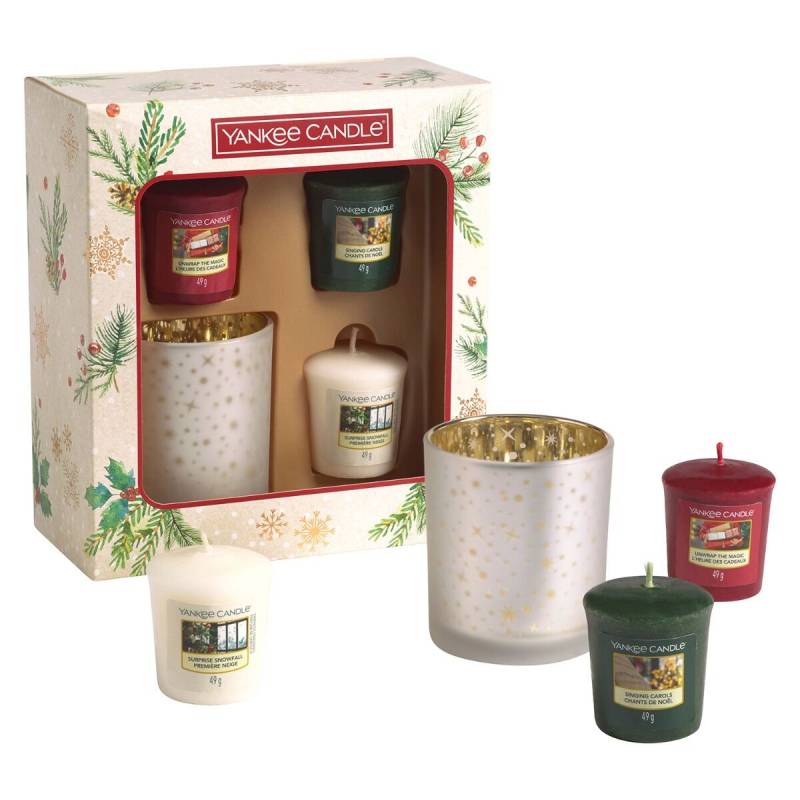 Yankee Candle 3 Christmas Votives and Holder Gift Set Funky Hampers